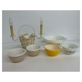 Various Pyrex  Bowls with Wall Sconce