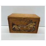 Wooden Box with Deer Scene and Rope Handles
