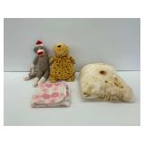 Sock Monkey, Plush Leopard, Doll Bed Blanket, and Tortilla Design Throw