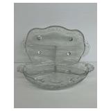 Two Cambridge Rose Point Baroque Shaped 3-Part Relish Dishes