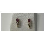 Two Sterling Silver Earrings with Red Stones and Clear Accents