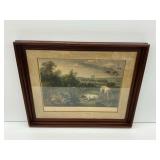 Framed Etching Titled "Folle et Mitte, Dogs of Louis XIV" After a Painting by François Desportes.