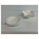 Two Fenton White Milk Glass Bowls with Ruffled Edges
