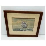 Framed Maritime Watercolor Artwork of a Sailing Ship