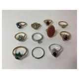 Eleven Fashion Rings with Various Stones and Metal Finishes