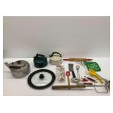 Group of Vintage Teapots, Kitchen Utensils, and Gadgets