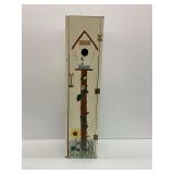 "Welcome" Birdhouse and Flowers Painted on Chimney Cabinet 40 x 10 x 9.5