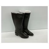 Rose Petals Black Leather Boots Size 10W