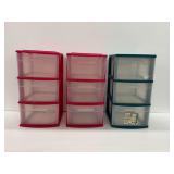 Three Sterilite 3-Drawer Cart Storage Units
