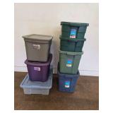 Seven Plastic Storage Totes