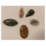 Five Polished Gemstone Cabochons