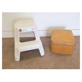 Durable Resin Step Stool and Vinyl Upholstered Footstool