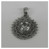 Round Sterling Silver Pendant with Aquamarine Stone