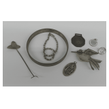 Sterling Silver Jewelry Group with Bracelet and Brooches