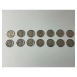 Fourteen United States Silver Quarters
