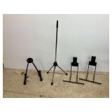 Tripod Adjustable Height Microphone Stand and Three Stringed Instrument Stands