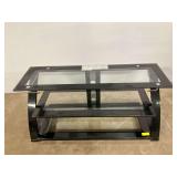 Three Tier Stand with Metal Frame and Glass Shelves