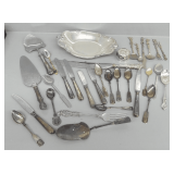 Assorted Silver Serving and Eating Utensils with Decorative Bowl..some sterling