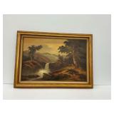 Framed Roger Brown Landscape Oil Painting of Mountain Valley with Cascading Water