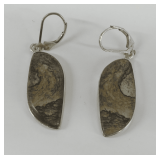 Pair of Sterling Silver and Picture Jasper Dangle Earrings