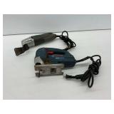 Genesis GMT15A Multi-Purpose Oscillating Tool and Bosch JS260 Jigsaw …both power on.
