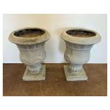 Two Gray Resin Urn Planters