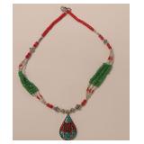 Beaded Necklace with Teardrop Pendant