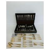 Stainless Steel Flatware Group with Wooden Storage Case