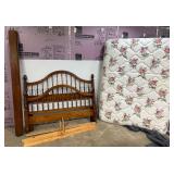Queen Size Wooden Headboard, Footboard, Side Rails, and Slats with Mattress and Box Spring