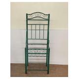 Green Wrought Iron Bakers Rack with Scrollwork