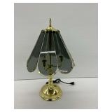 Brass Table Lamp with Gray Glass Panels