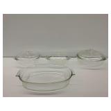 Four Pyrex Glass Casserole Dishes