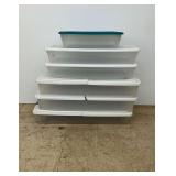 Six Plastic Storage Bins