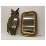 Handcrafted Wooden Owl Mirror and a Woven Frame Mirror...see description