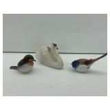 Three Porcelain Bird and Swan Figurines