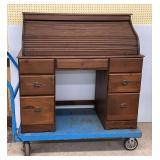Wooden Roll Top Desk with Seven Drawers...see description
