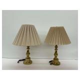 Pair of Brass Table Lamps with Pleated Shades...work