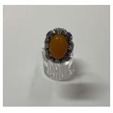 Sterling Silver Pineapple Yellow Jade Multi Amethyst and CZ Gemstone Ring...Size 7