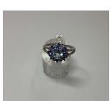 Sterling Silver Aquamarine, Multi Tanzanite and White Topaz Gemstone Ring Size 10