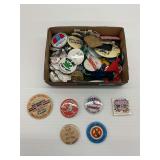 Group of Political and Promotional Buttons and Keychains