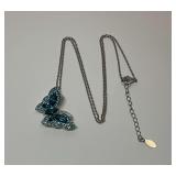 Sterling Silver, Multi Teal Blue Gemstone 1.25 in. Butterfly Pendant on Adjustable 18 to 20 in. Necklace