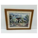 Framed Coastal Cottage Landscape Print
