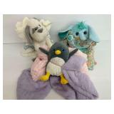 Three Plush Toys with Blankets