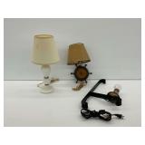 Three Lamps Including Milk Glass and Wooden Ship Wheel Designs...all work