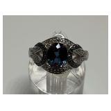 Sterling Silver Amethyst, Multi Blue Diamond and White Sapphire Gemstone Ring...Size 10