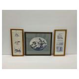 Three Framed Prints Including John Bald Bird Art and Kitchen Themes