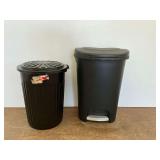 Two Black Plastic Waste Bins with Lids