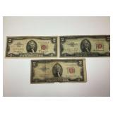 Three United States Two Dollar Banknotes