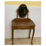 Wooden Vanity Table with Oval Mirror