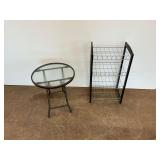 Glass Top Table and Wrought Iron Storage Rack